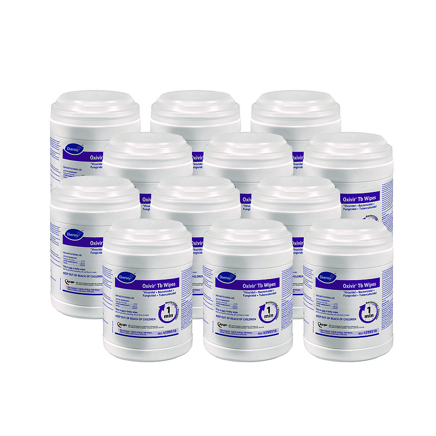 Diversey Oxivir TB Disinfectant Wipes, 7 x 6, White, 160/Canister, 12 Canisters/Carton (4599516)