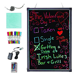 Alpine LED Illuminated Hanging Message Writing Board, 23.6" x 31.5", Black Surface, Black Aluminum Frame (ALP49504)
