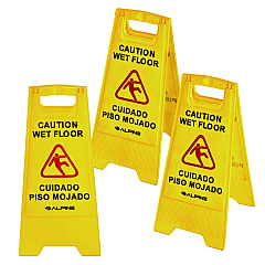 Alpine Bilingual Caution Wet Floor Sign, 11.8 x 0.7 x 24.6, Yellow, 3/Carton (ALP4993)