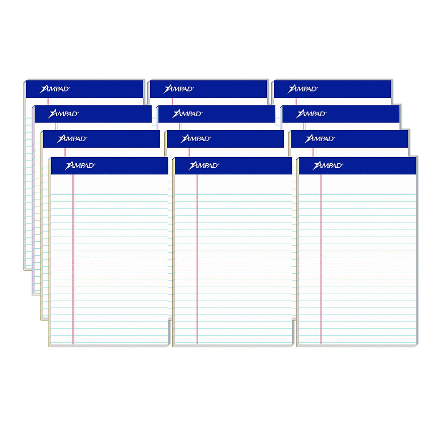 Ampad Perforated Writing Pads, Narrow Rule, 50 White 5 x 8 Sheets, Dozen (20304)