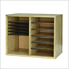 AdirOffice Wood Adjustable 12 Compartment Literature Organizer, 12 Sections, Letter Size, 20 x 11.8 x 16.3, Medium Oak (I50012MEO)