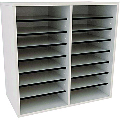 AdirOffice Wood Adjustable 16 Compartment Literature Organizer, 16 Sections, Letter Size, 20 x 11.8 x 21.4, White (I50016WHI)