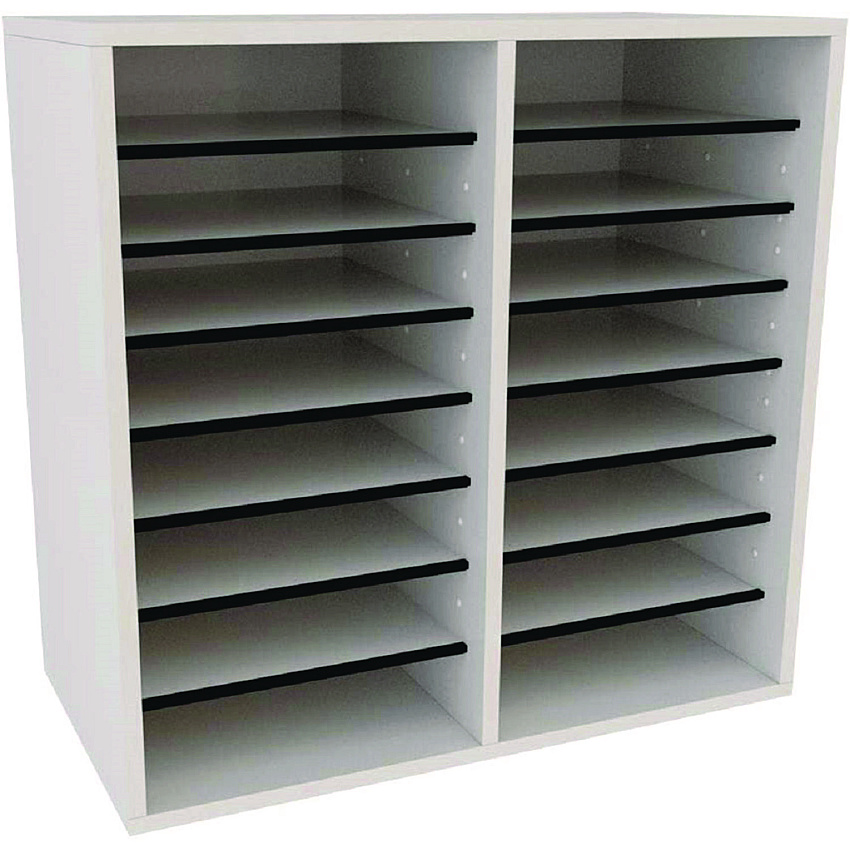 AdirOffice Wood Adjustable 16 Compartment Literature Organizer, 16 Sections, Letter Size, 20 x 11.8 x 21.4, White (I50016WHI)