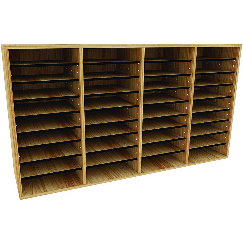 AdirOffice Wood Adjustable 36 Compartment Literature Organizer, 36 Sections, Letter Size, 39.3 x 11.8 x 23.9, Medium Oak (I50036MEO)
