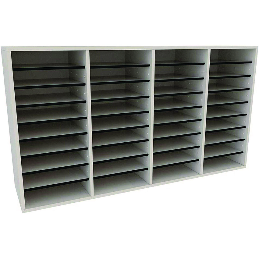 AdirOffice Wood Adjustable 36 Compartment Literature Organizer, 36 Sections, Letter Size, 39.3 x 11.8 x 23.9, White (I50036WHI)