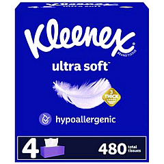 Kleenex Ultra Soft Facial Tissue, 3-Ply, White, 120/Box, 4 Boxes/Pack, 8 Packs/Carton (54316)
