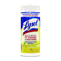 LYSOL Brand Disinfecting Wipes, 7 x 7.25, Lemon and Lime Blossom, 35 Wipes/Canister (81145)