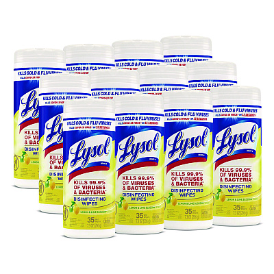 LYSOL Brand Disinfecting Wipes, 7 x 7.25, Lemon and Lime Blossom, 35 Wipes/Canister, 12 Canisters/Carton (81145CT)