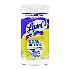 LYSOL Brand Dual Action Disinfecting Wipes, 7 x 7.5, Citrus, White/Purple, 75/Canister (81700)