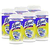 LYSOL Brand Dual Action Disinfecting Wipes, 7 x 7.5, Citrus, White/Purple, 75/Canister, 6/Carton (81700CT)