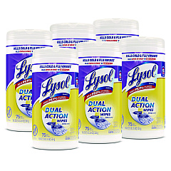 LYSOL Brand Dual Action Disinfecting Wipes, 7 x 7.5, Citrus, White/Purple, 75/Canister, 6/Carton (81700CT)