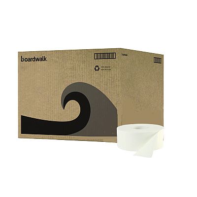 Boardwalk JRT Bath Tissue, Jumbo, Septic Safe, 2-Ply, White, 3.5" x 1000 ft, 12 Rolls/Carton (BWK6100B)