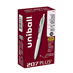 uni-ball 207 Plus+ Gel Pen, Retractable, Medium 0.7 mm, Black Ink, White Barrel, Dozen (70706)