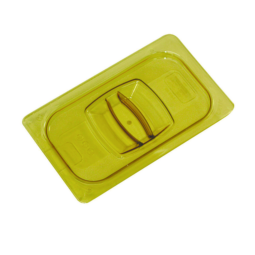 Rubbermaid Commercial Insert Pan Handled Notched Cover, 6.38 x 0.39 x 10.38, Amber, Plastic, 6/Carton (214P86AMB)
