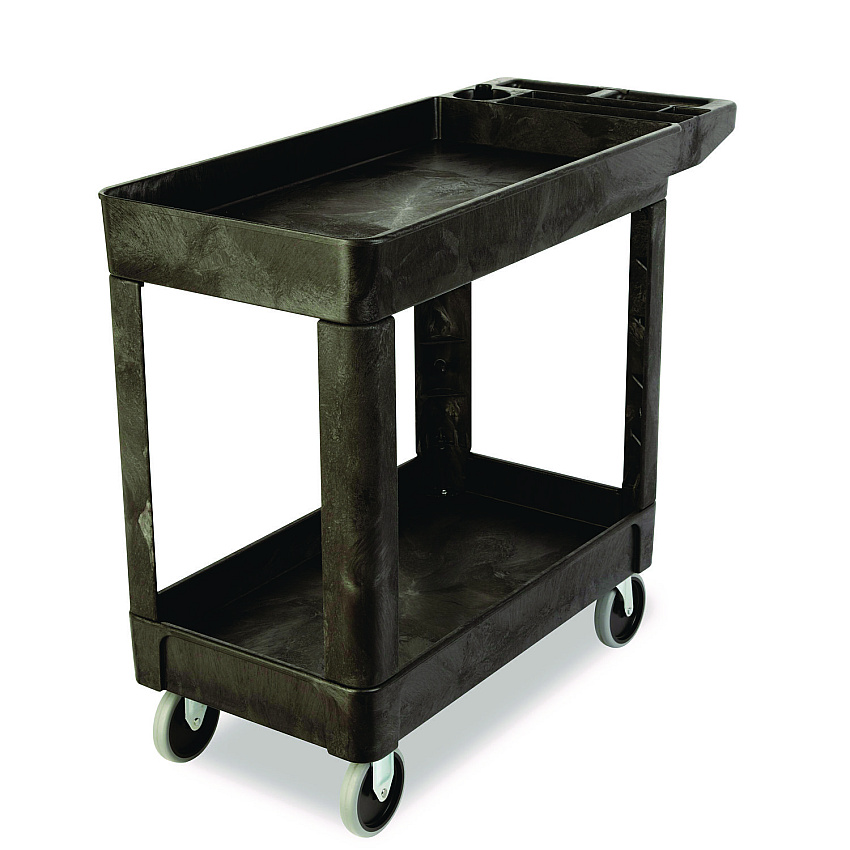 Rubbermaid Commercial Service/Utility Carts, Plastic, 2 Shelves, 500 lb Capacity, 17.88 x 39 x 32.25, Black (450089BLA)