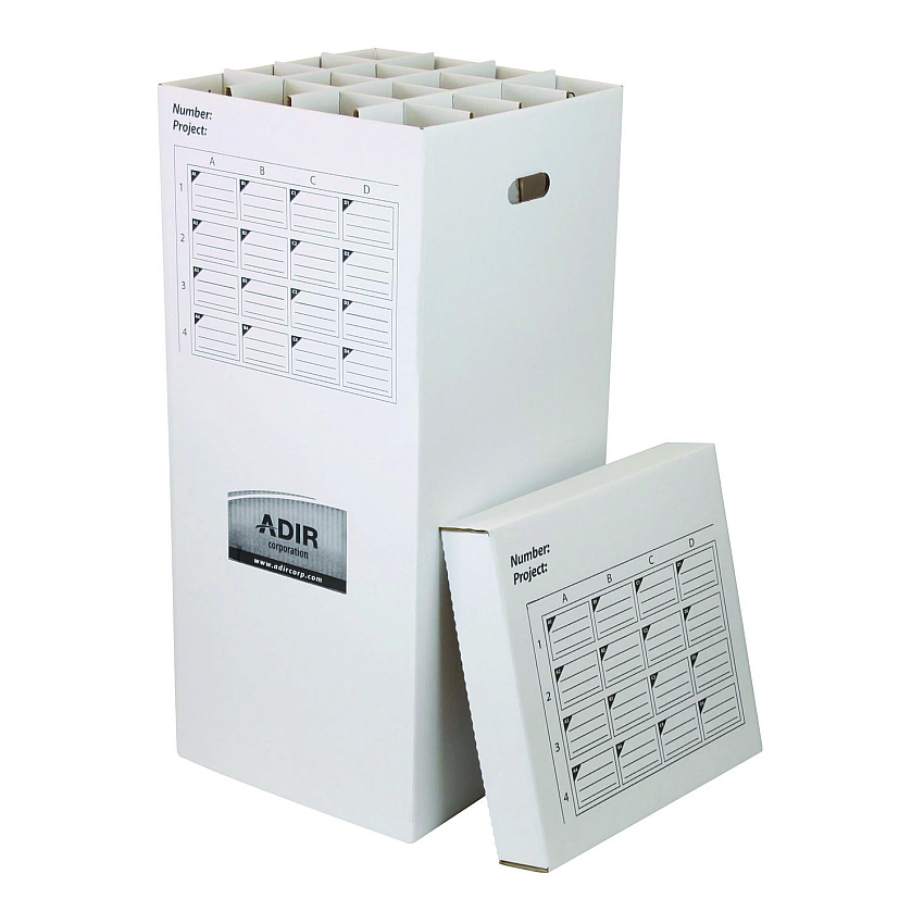 AdirOffice 16 Slot Blueprint Rolled File Upright Storage Box, 16 Compartments, 17.5 x 17.5 x 37, White (I623)