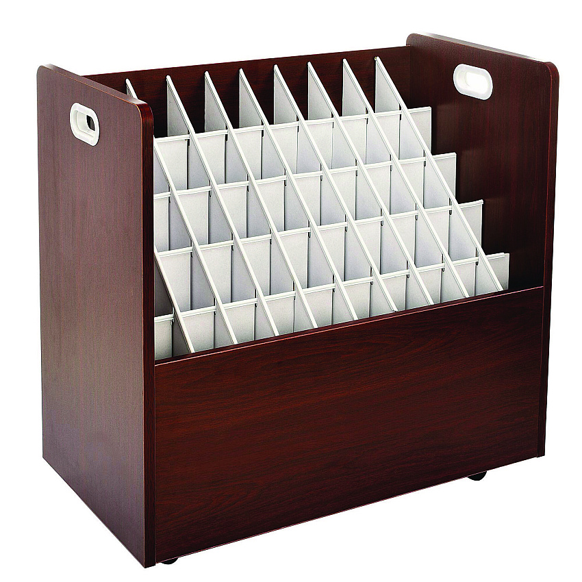 AdirOffice 50-Compartment Mobile Wood Blueprint Rolled File Storage Organizer, 50 Compartments, 30 x 15.75 x 28.5, Mahogany (I626MA)