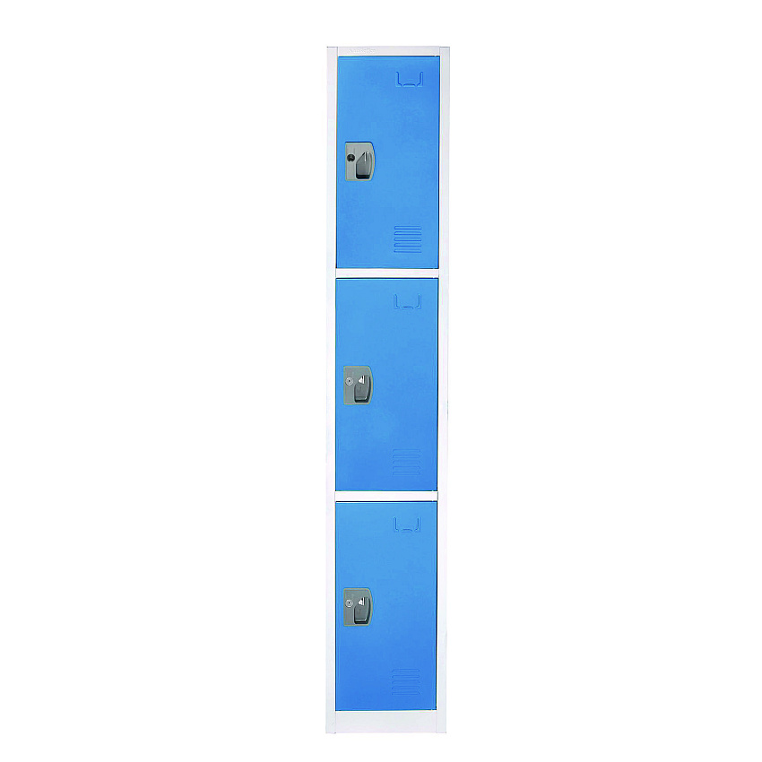 AdirOffice Steel Storage Locker, 3 Compartment, 12 x 12 x 72, Blue (I629203BLU)