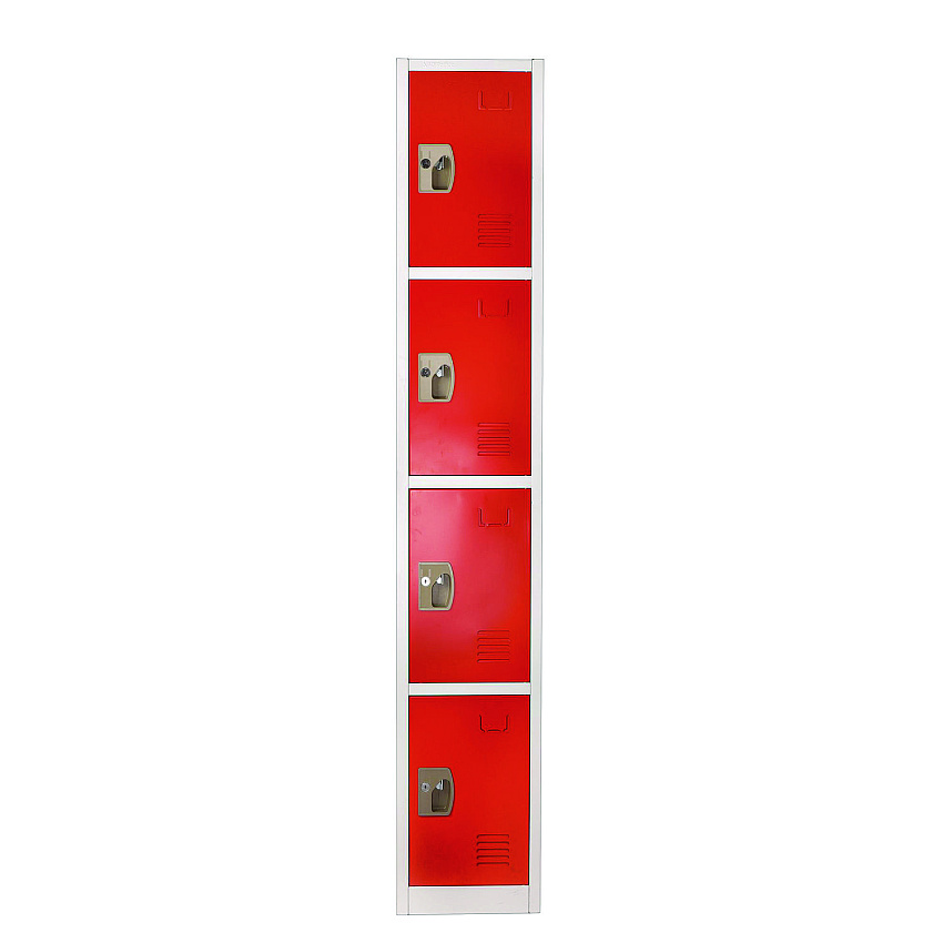 AdirOffice Steel Storage Locker, 4 Compartment, 12 x 12 x 72, Red (I629204RED)