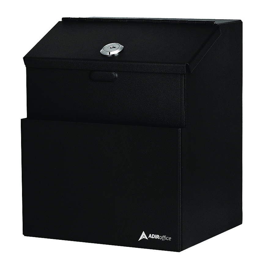 AdirOffice Wall Mountable Steel Suggestion Secure Drop Box with Key, 7 x 6 x 8.5, Stainless Steel 304, Black (I63101BLK)