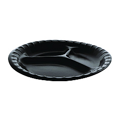 Pactiv Placesetter Deluxe Laminated Foam Dinnerware, 3-Compartment Plate, 9" dia, Black, 500/Carton (YCI81113)