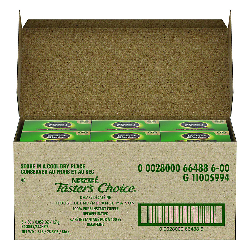 Nescafe Taster's Choice Stick Pack, Decaf, 0.06oz, 80/Box, 6 Boxes/Carton (66488CT)