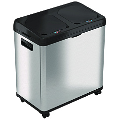 HLS Commercial Dual Compartment Sensor Recycle Bin and Trash Can with Wheels, 16 gal, Plastic/Stainless Steel, Silver/Black (HLS16DCSS)