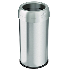 HLS Commercial Open Top Trash Can, Round, 16 gal, Plastic/Stainless Steel, Silver (HLS16STR)