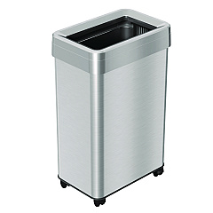 HLS Commercial Open Top Trash Can with Wheels, Rectangular, 16 gal, Plastic/Stainless Steel, Silver (HLS16UOTM)