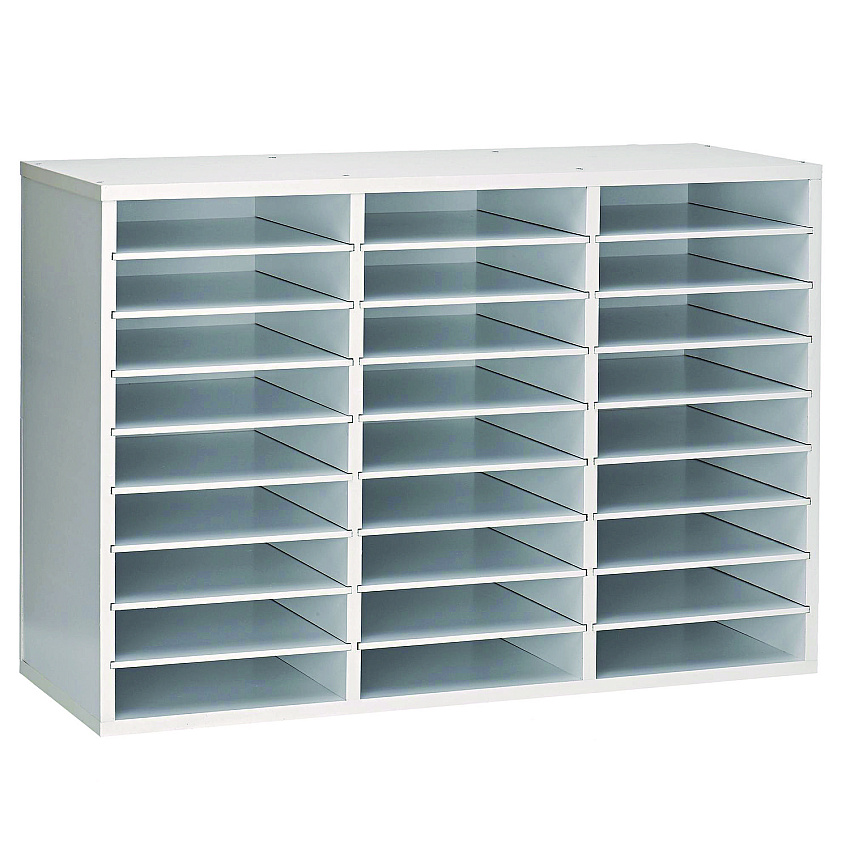 AdirOffice Wooden 27 Compartment Literature Organizer, 27 Sections, Letter Size, 31.49 x 11.81 x 21.65, White (IOF20101WHI)