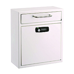 AdirOffice Medium Secure Drop Box Wall Mounted Locking Mail Box with Key and Combination Lock, 10.51 x 4.72 x 12, White (I63105WHIKC)