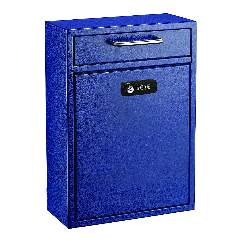 AdirOffice Large Secure Drop Box Wall Mounted Locking Mail Box with Key and Combination lock, 11.2 x 4.7 x 16.2, Blue (I63104BLUKC)