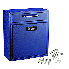 AdirOffice Medium Secure Drop Box Wall Mounted Locking Mail Box with Key and Combination Lock, 10.51 x 4.72 x 12, Blue (I63105BLUKC)