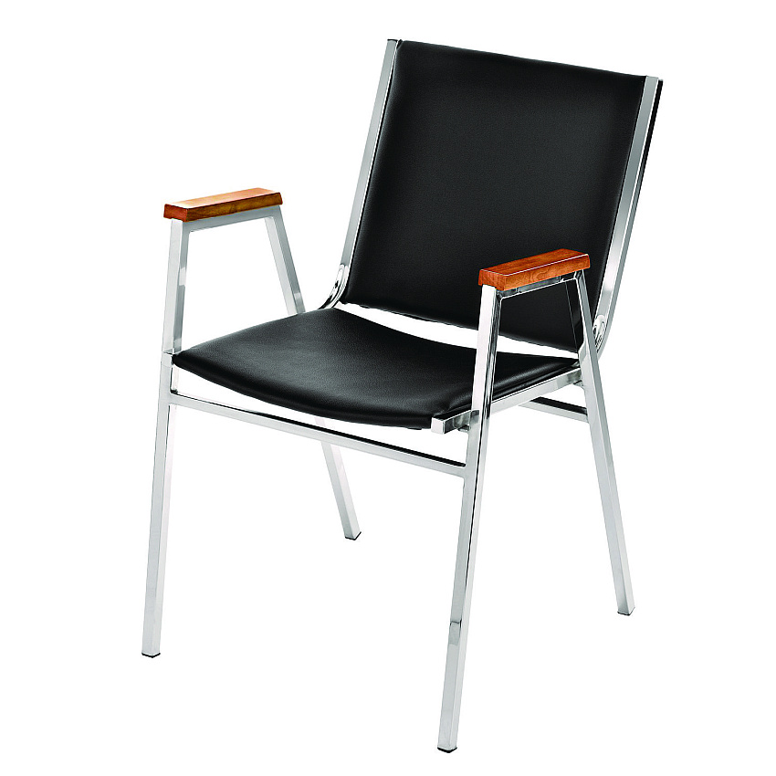 AdirOffice Vinyl Chrome Frame Stackable Office Chair, 16.5 x 22 x 32, Black Seat, Black Back, Chrome Base (I63802BK)
