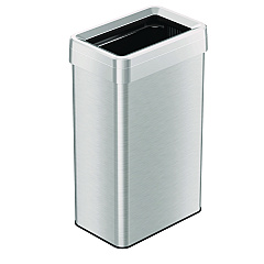 HLS Commercial Open Top Trash Can, Rectangular, 18 gal, Plastic/Stainless Steel, Silver (HLS18UOT)