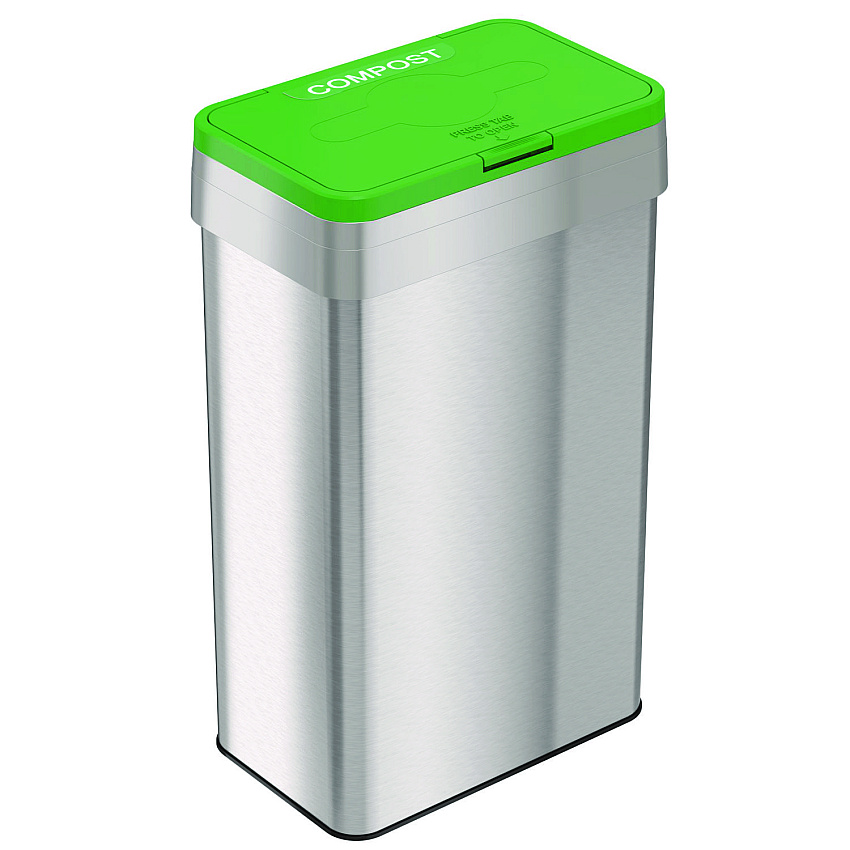 HLS Commercial Open Top Compost Bin with Color-Coded Lid, 21 gal, Plastic/Stainless Steel, Silver/Green (HLS21UOTCOP)