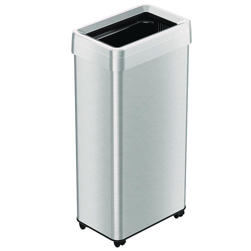 HLS Commercial Open Top Trash Can with Wheels, 21 gal, Plastic/Stainless Steel, Silver (HLS21UOTM)