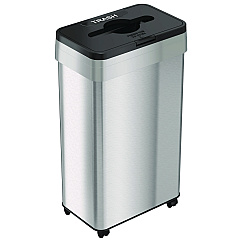 HLS Commercial Open Top Trash Bin with Wheels and Color-Coded Lid, 21 gal, Plastic/Stainless Steel, Silver/Black (HLS21UOTMTRS)