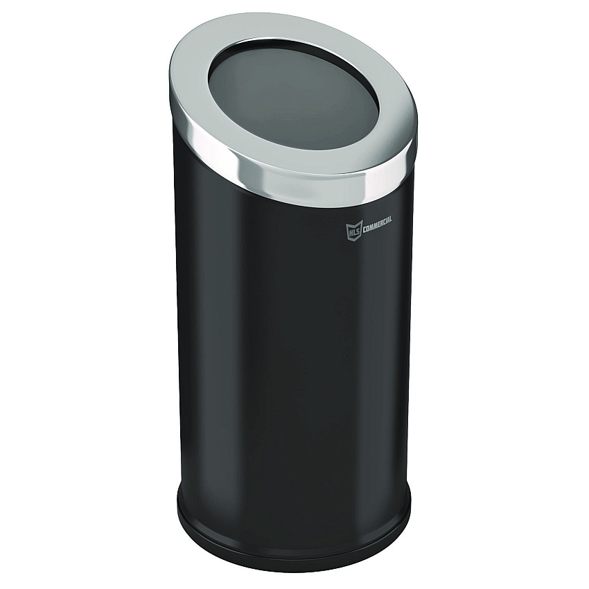 HLS Commercial Beveled Open Top Trash Can, 15 gal, Stainless Steel, Black (HLSC04G15B)