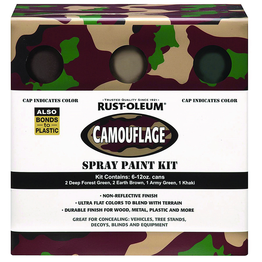 Rust-Oleum Camouflage 2X Ultra Cover Assorted Spray Paint Kit, Assorted Colors, 12 oz Aerosol Can, 6/Carton (269038)