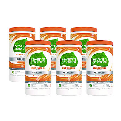 Seventh Generation Botanical Disinfecting Wipes, 7 x 8, Lemongrass Citrus, 70 Count, 6/Carton (22813CT)