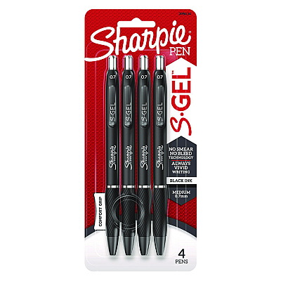 Sharpie S-Gel High-Performance Gel Pen, Retractable, Medium 0.7 mm, Black Ink, Black Barrel, 4/Pack (2096134)