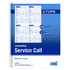 TOPS Service Call Book, Two-Part Carbonless, 4 x 5.5, 4/Page, 200 Forms (4100)