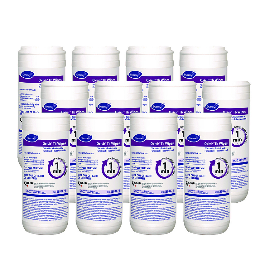 Diversey Oxivir TB Disinfectant Wipes, 7 x 6, White, 60/Canister, 12 Canisters/Carton (5388471)