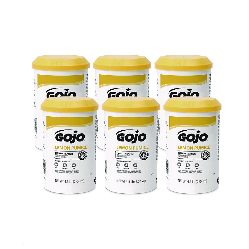 GOJO Lemon Pumice Hand Cleaner, Lemon Scent, 4.5 lb Tub, 6/Carton (0915)
