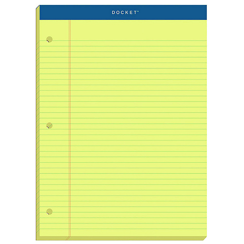 TOPS Double Docket Ruled Pads with Extra Sturdy Back, Medium/College Rule, 100 Canary-Yellow 8.5 x 11.75 Sheets (63383)