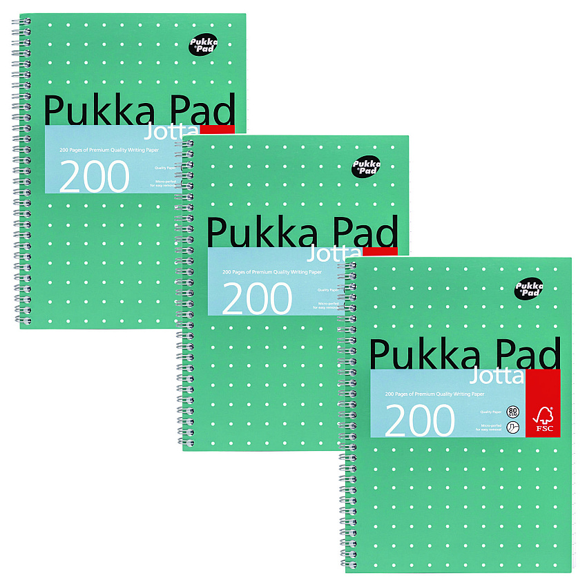 PUKKA PAD B5 Size Notebook, 1 -Subject, Medium/College Rule, Green Cover, (100) 9.8 x 6.9 Sheets, 3/Pack (8520MET)