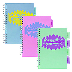 PUKKA PAD B5 Size Project Book, 4 -Subject, Medium/College Rule, Assorted Cover Colors, (100) 9.8 x 6.9 Sheets, 3/Pack (3032PST)