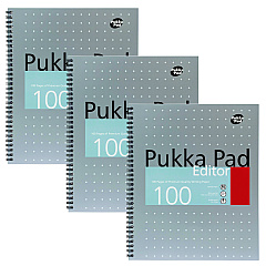 PUKKA PAD Letter Size Notebook, 1-Subject, Medium/College Rule, Silver with White Dots Cover, (50) 11 x 8.5 Sheets, 3/Pack (8750MET)