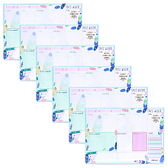 PUKKA PAD Weekly Planner Pad, Feathers, 11.7 x 8.3, Blue/Cream/Pink Cover, 12-Month, Undated, 6/Pack (9219CD)